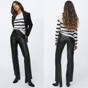 ZARA Black Faux Leather Wide Leg Pants trousers 90’s women size 6